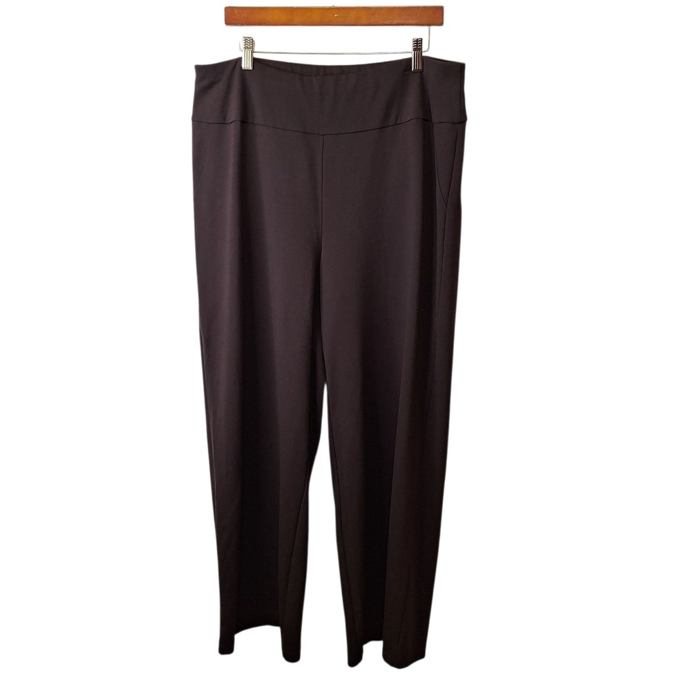 Dear Scarlett Solid Straight Leg‎ Pants 3X Womens Brown Stretch Pull On Office
